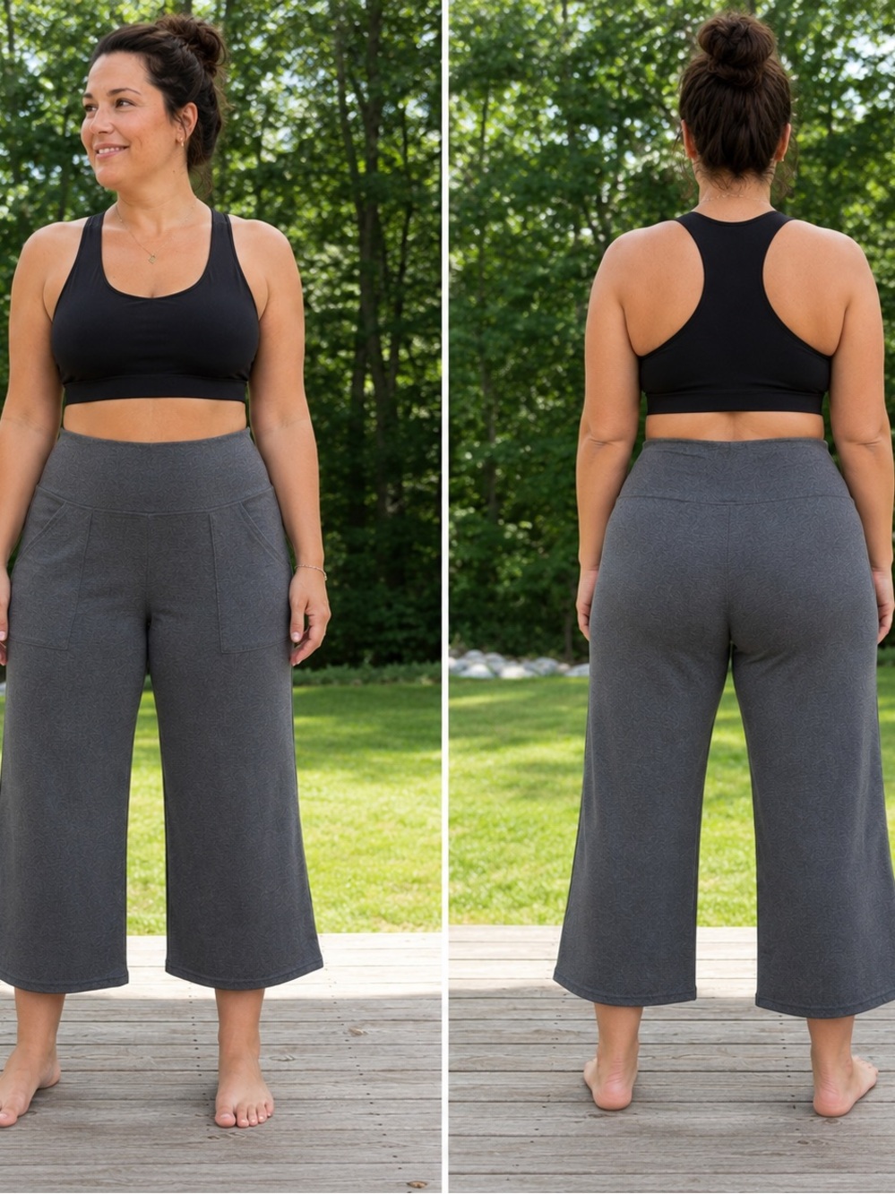 RBX Yoga Pants XL Gray Cropped Wide Leg High Rise Athletic Pockets